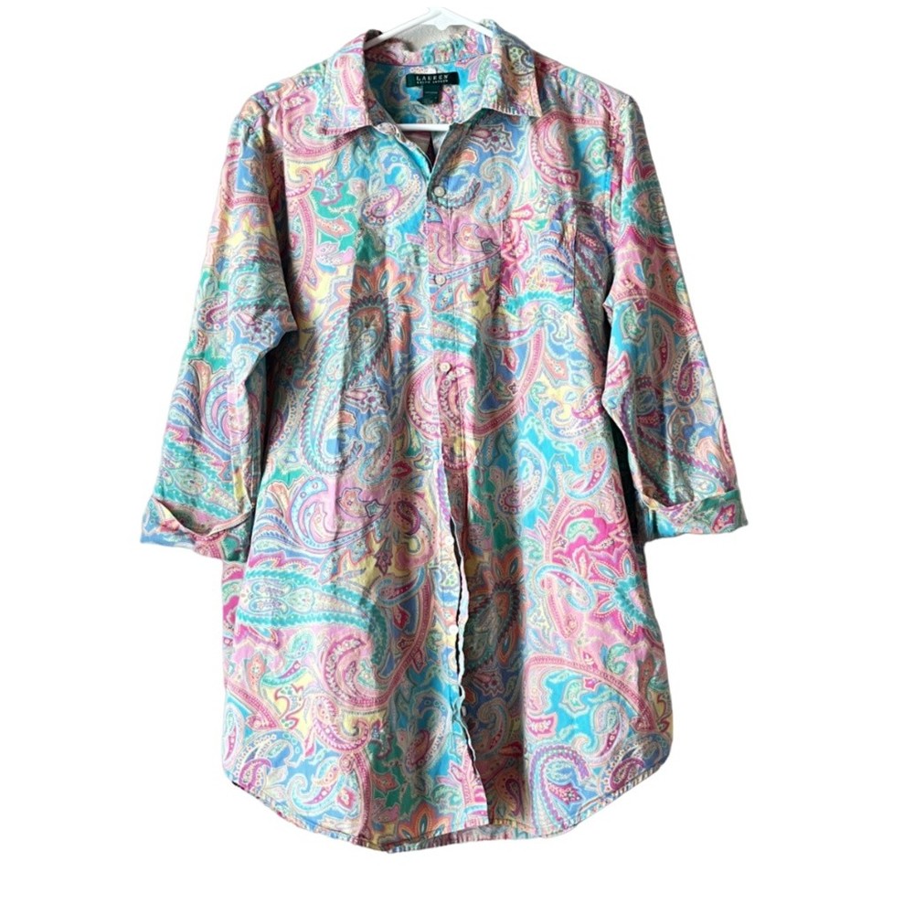 Ralph Lauren Colorful Paisley Button Up Womens Large Monogram Pulitzer beach